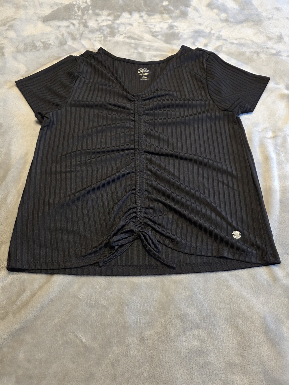 Justice Black Short Sleeve Ruched Front Girl's Top
